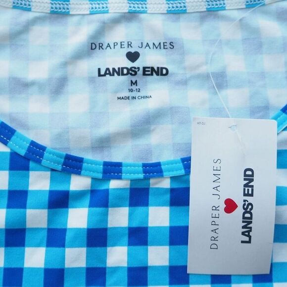 Draper James x Lands End Gingham Swim Tunic Rash Guard Shirt White Blue Women M - Picture 3 of 7